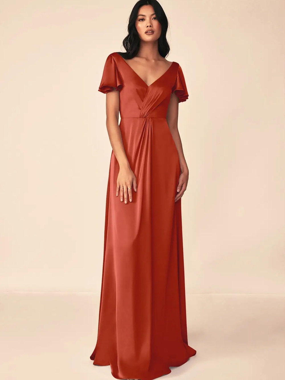 Azazie Satin Bridesmaids Dress in Color Rust